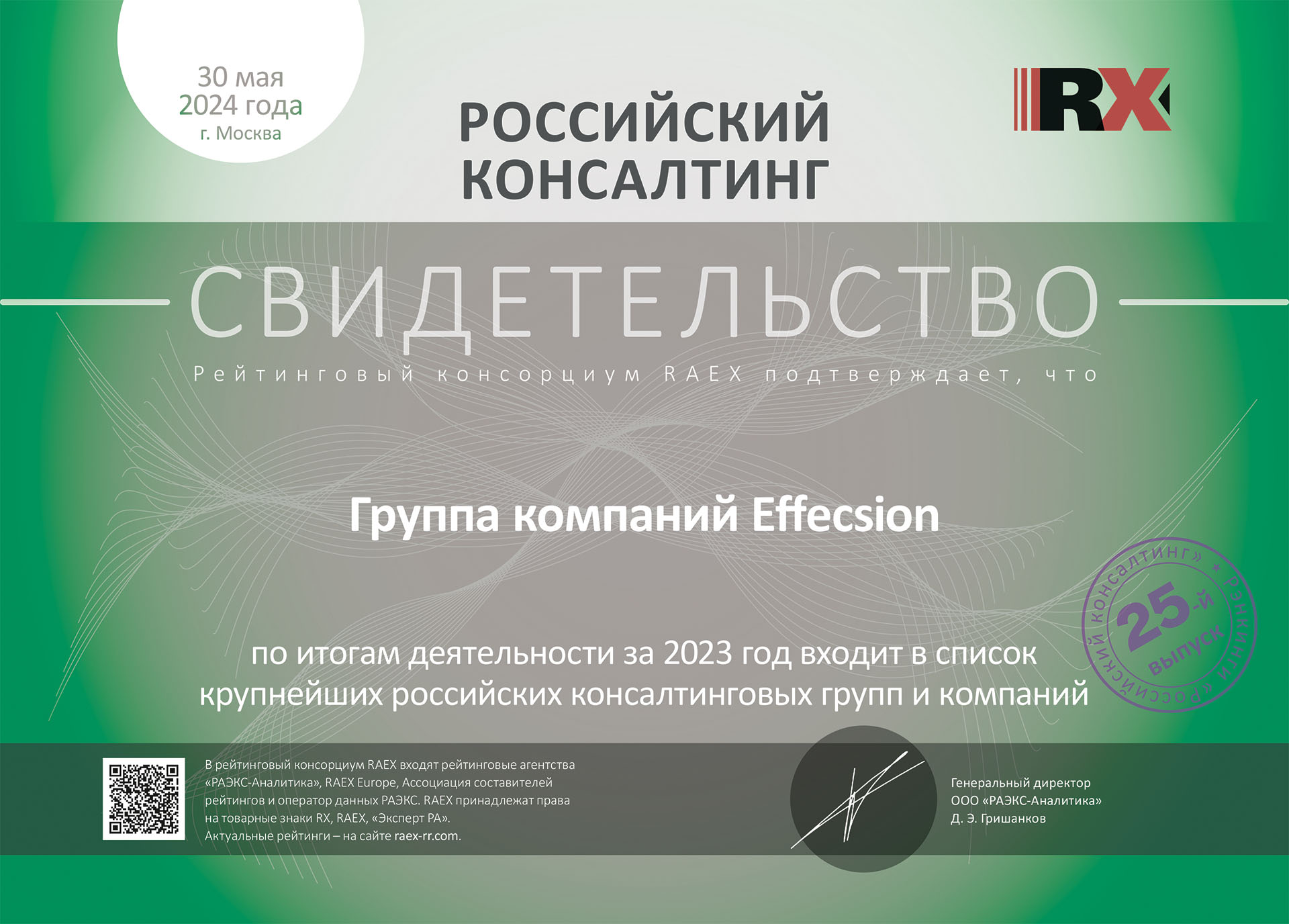 Свидетельство RAEX